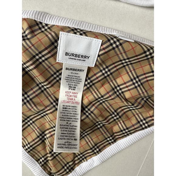 Burberry Claude Mini Check Panel Romper,Hat & Bib Set White 9M 80484071 NWT $300 - Picture 12 of 16
